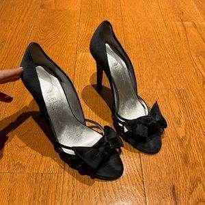 Black satin dressy heels